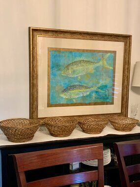 Vintage Set of Beautiful Nesting Wicker Rattan Bread, Chips, Fruit Baskets